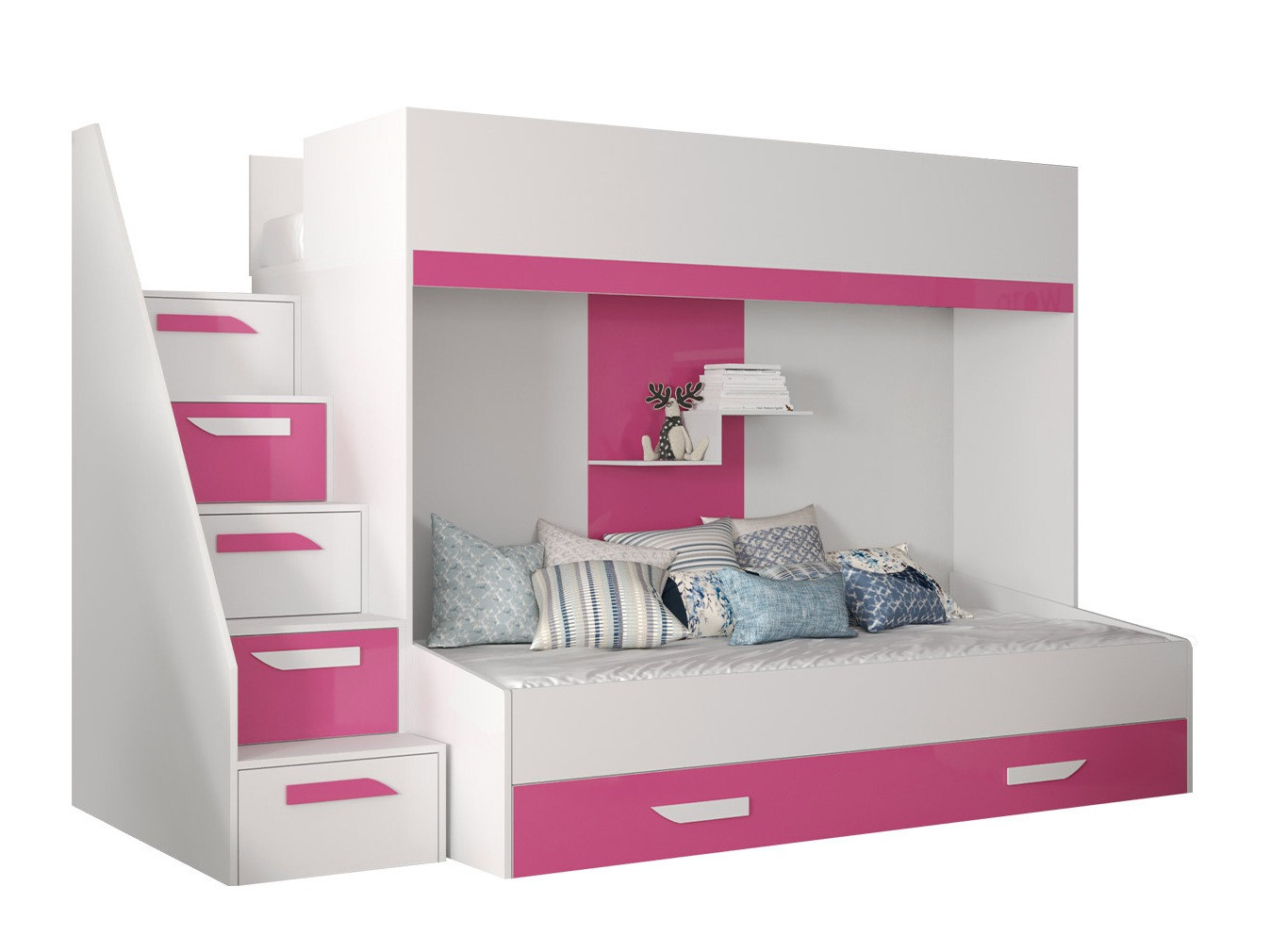 Stapelbed Hartford 356 (Wit + Glanzend roze + Glanzend wit)