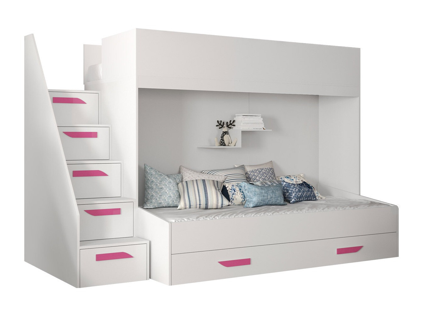 Stapelbed Hartford 356 (Wit + Glanzend wit + Roze)