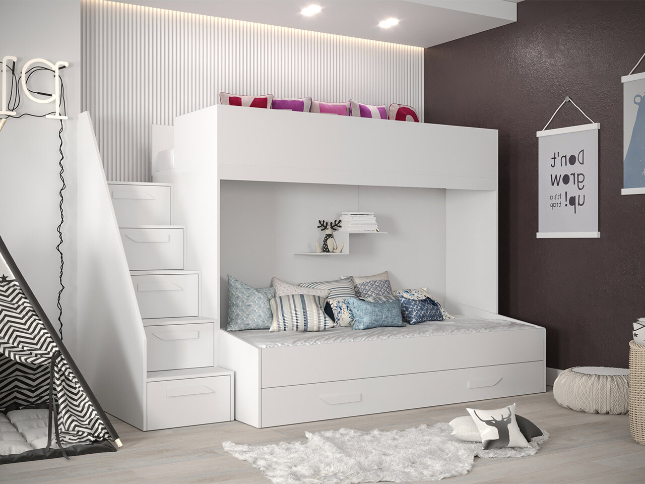 Stapelbed Hartford 356 (Wit + Glanzend wit)