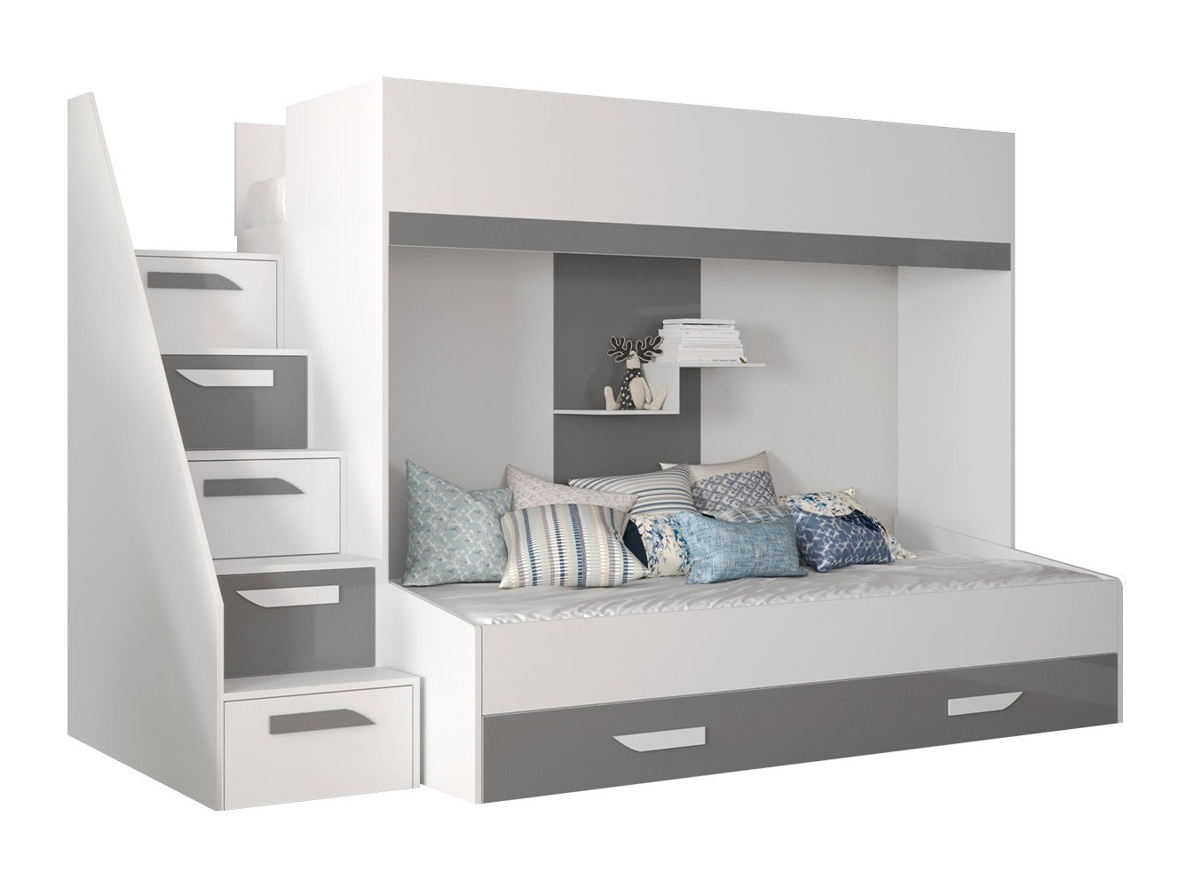 Stapelbed Hartford 356 (Wit + Grijs met glans + Glanzend wit)