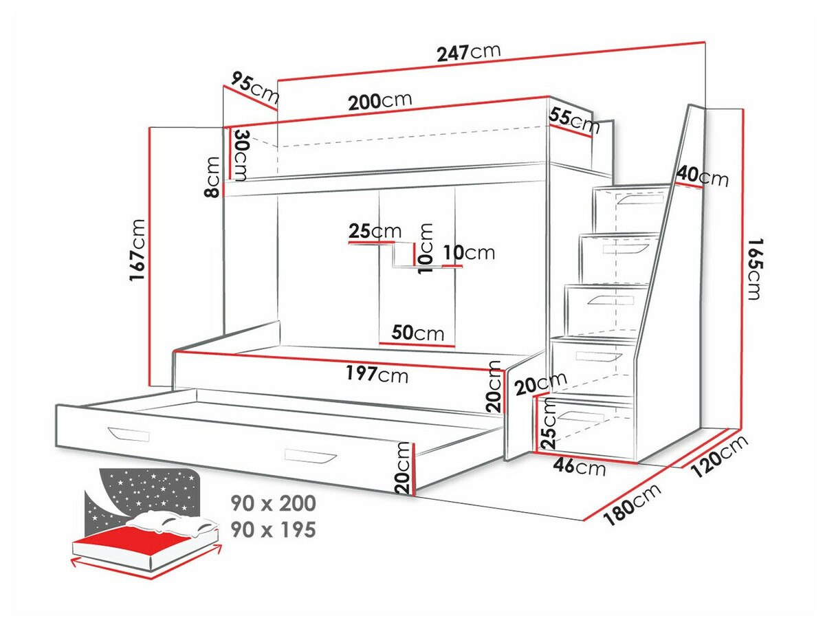 Stapelbed Hartford 356 (Wit + Grijs met glans + Glanzend wit)
