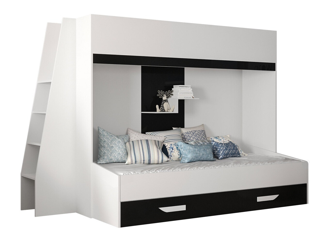 Stapelbed Hartford 357 (Wit + Glanzend zwart + Glanzend wit)