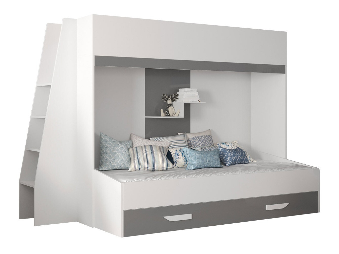 Stapelbed Hartford 357 (Wit + Grijs met glans + Glanzend wit)