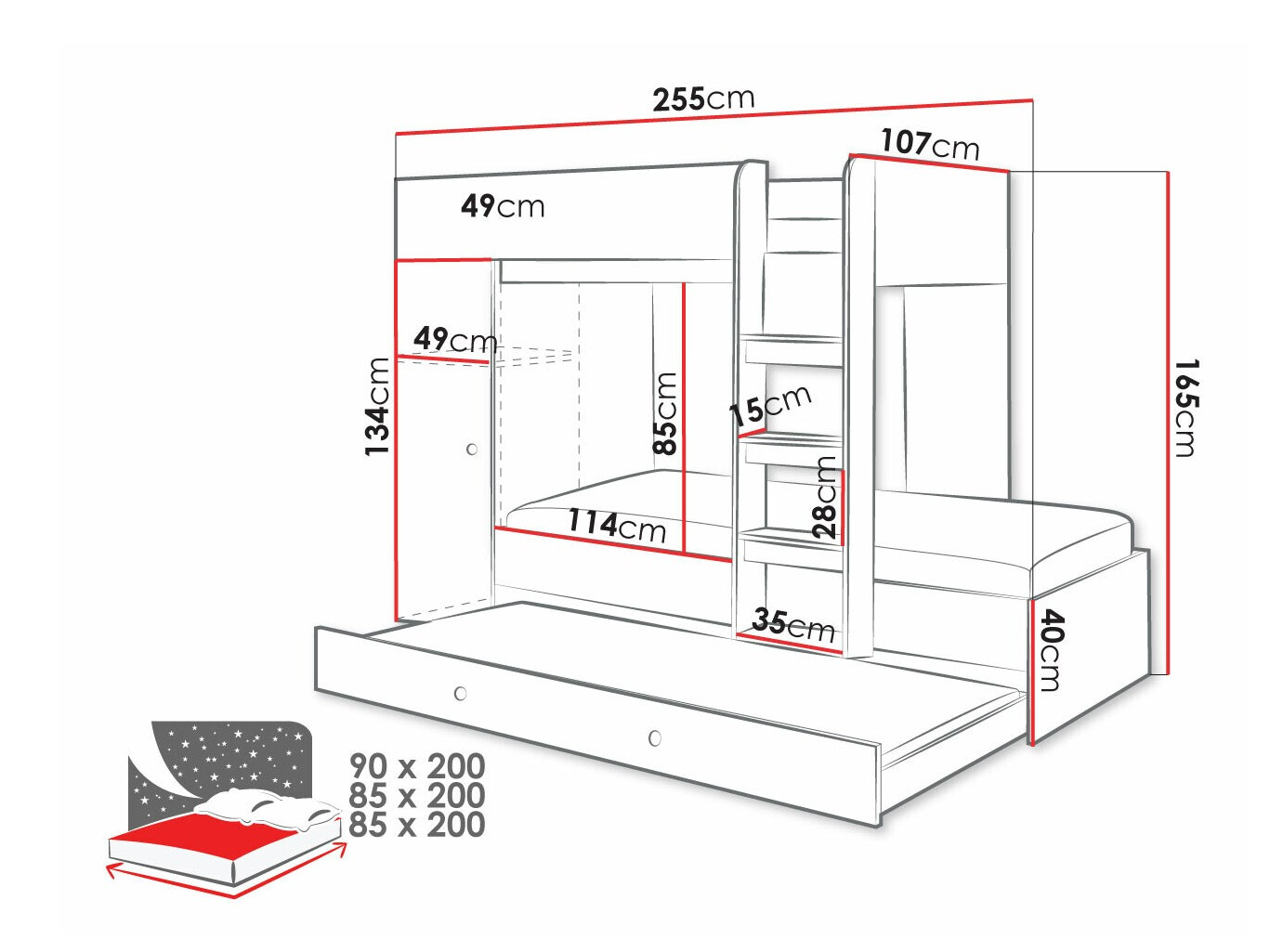 Stapelbed Hartford 360 (Artisan eiken + Wit)
