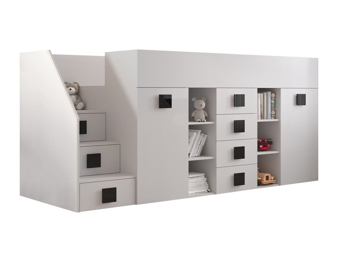 Hoog bed Hartford 366 (Wit + Glanzend wit + Zwart)