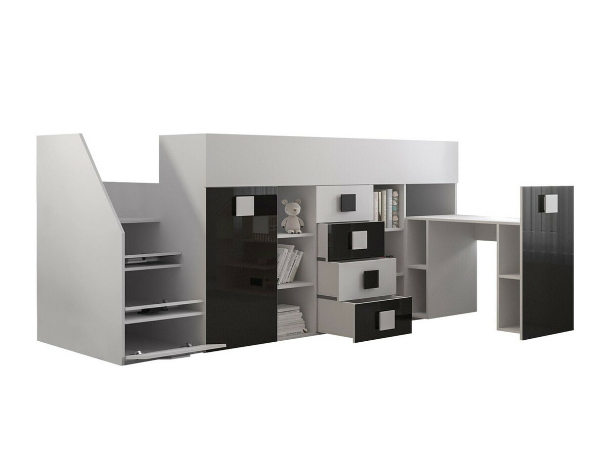 Hoog bed Hartford 366 (Wit + Glanzend zwart + Glanzend wit)