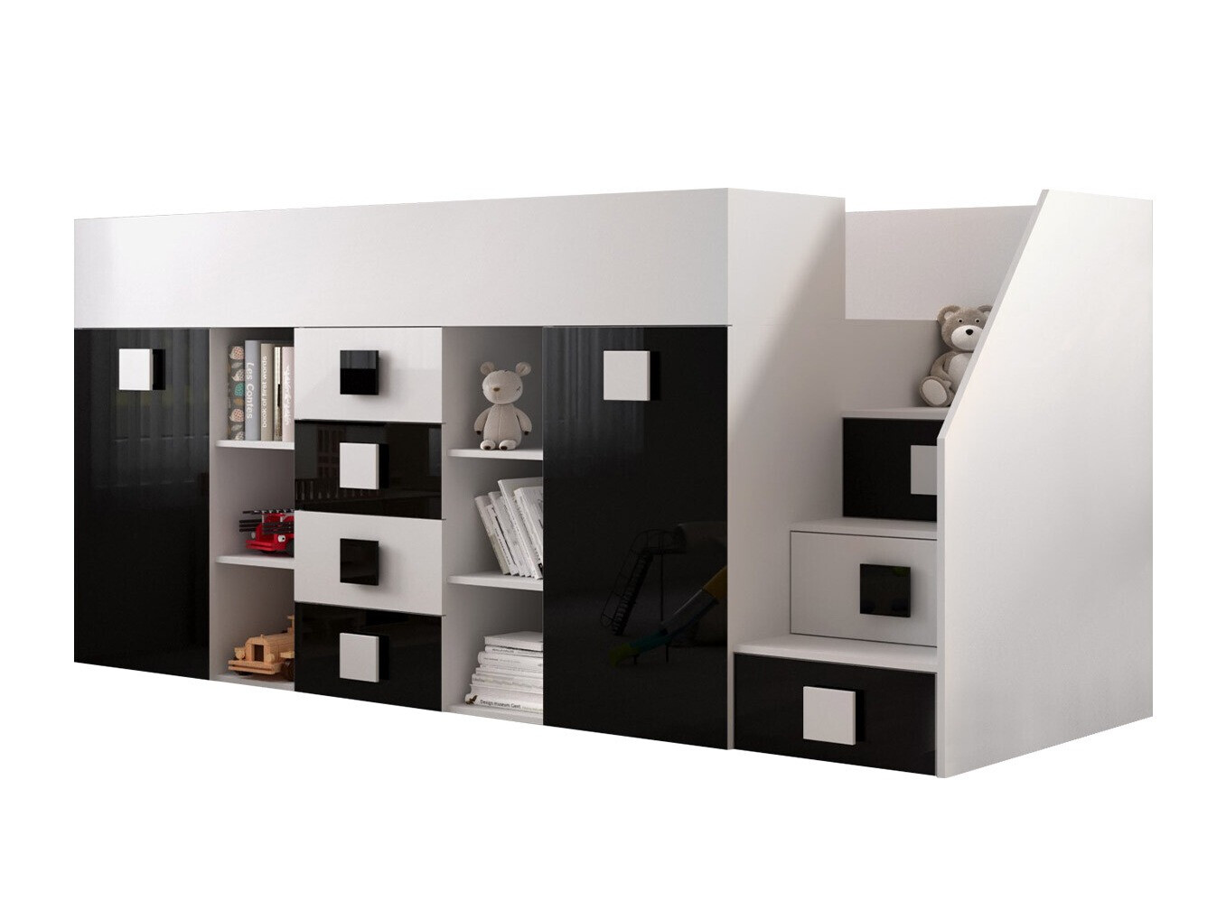 Hoog bed Hartford 366 (Wit + Glanzend zwart + Glanzend wit)