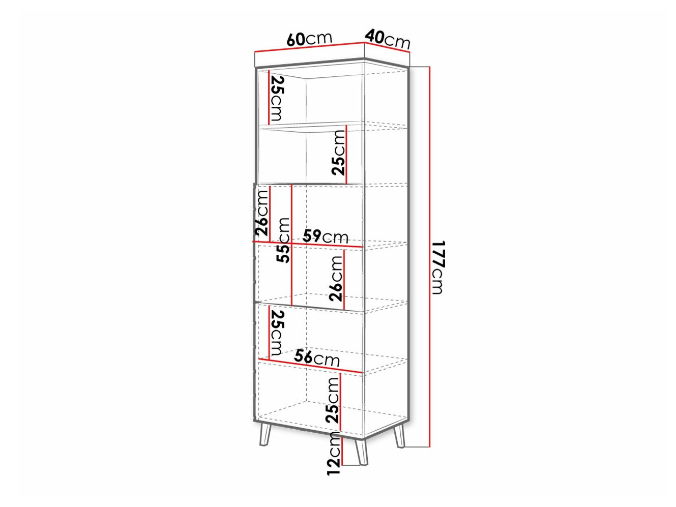 Boekenkast Charlotte 178 (Wit + Glanzend wit)