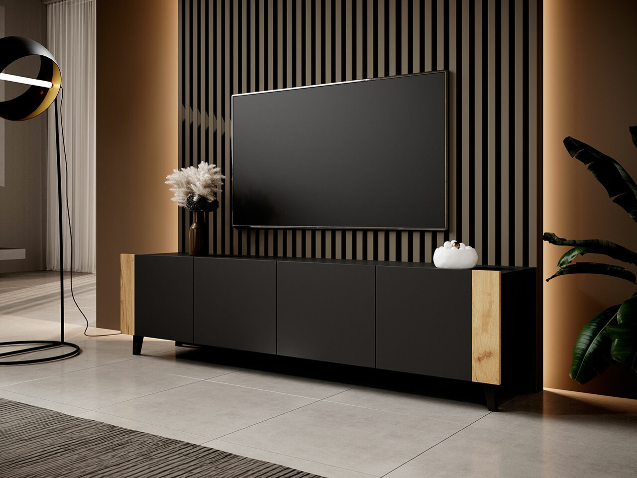 TV-meubel Charlotte 184 (Zwart + Craft eiken)