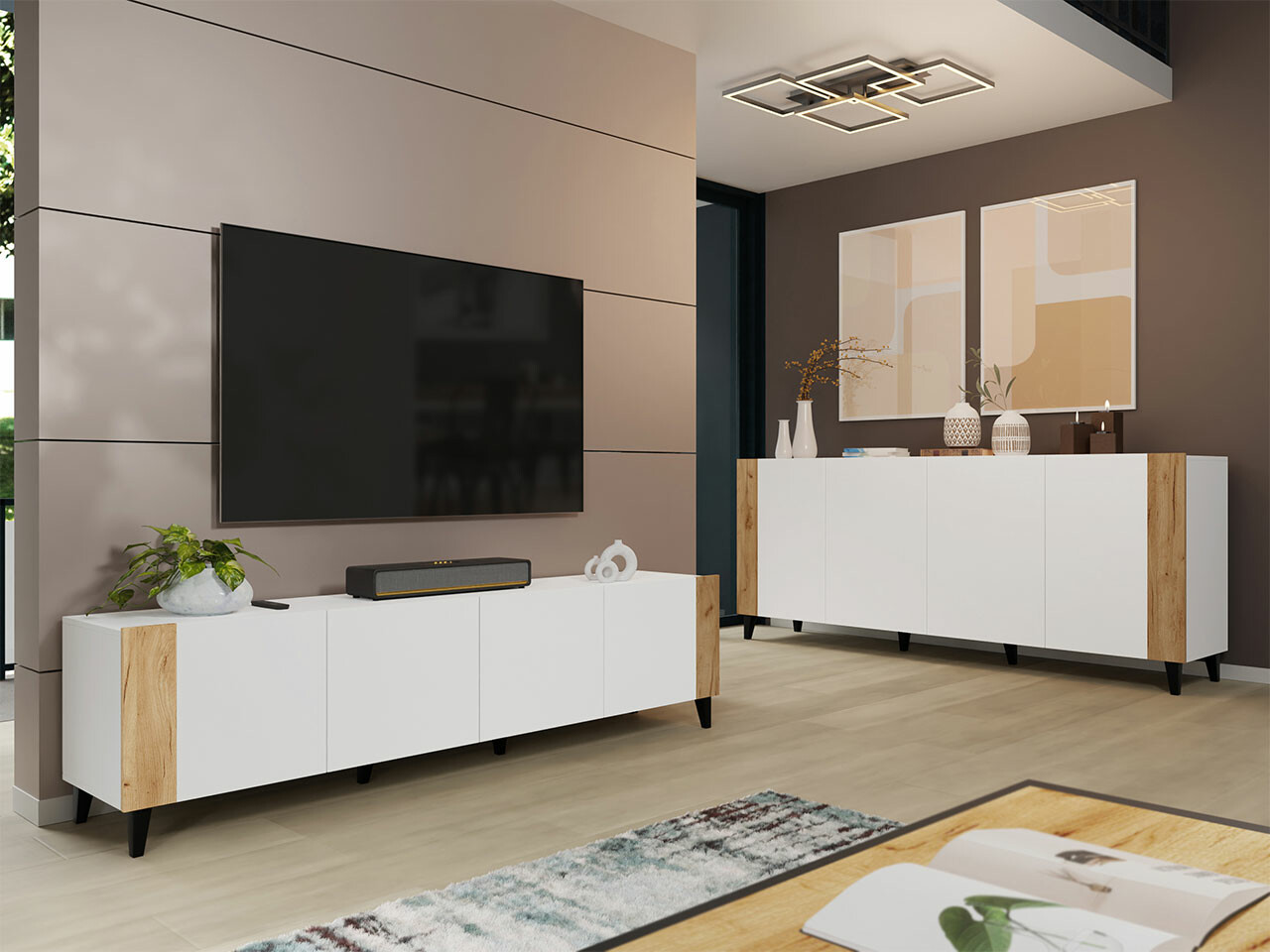 Woonkamerset Charlotte 185 (Wit + Craft eiken)