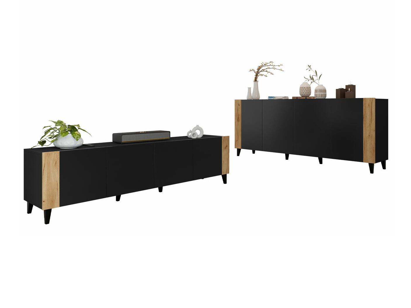 Woonkamerset Charlotte 185 (Zwart + Craft eiken)