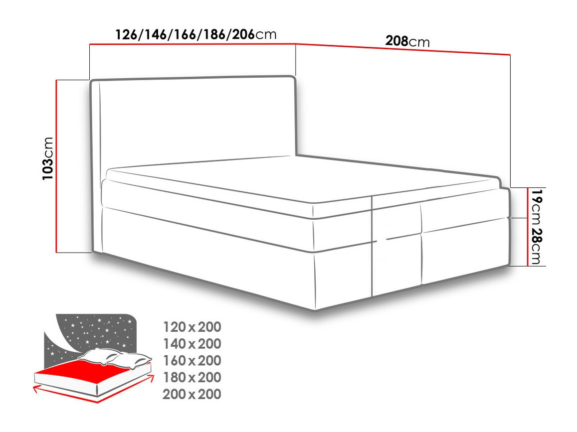 Boxspring Baltimore 126 (Velluto 3)