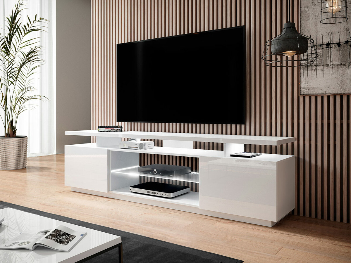 TV-meubel Charlotte 138 (Wit + Glanzend wit)