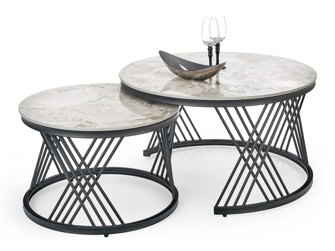 Salontafel set Houston Acetum (Zwart + Grijs marmer)