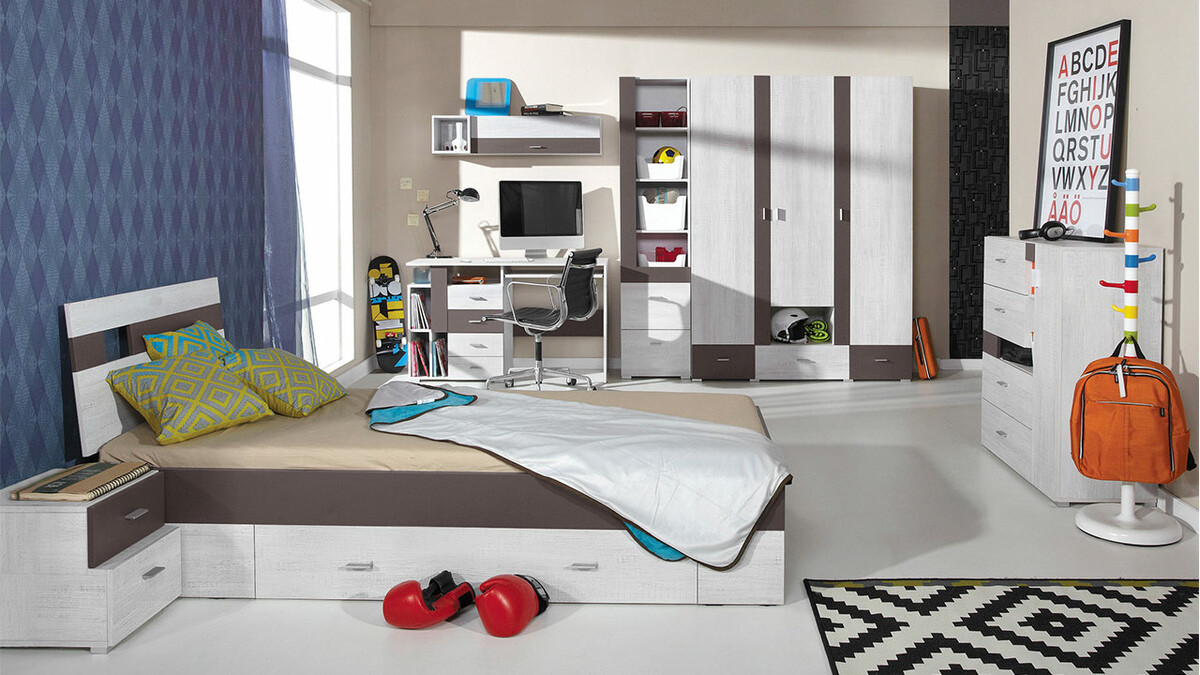 Wandkast Omaha D136 (Gebleekt grenen + Bruin)