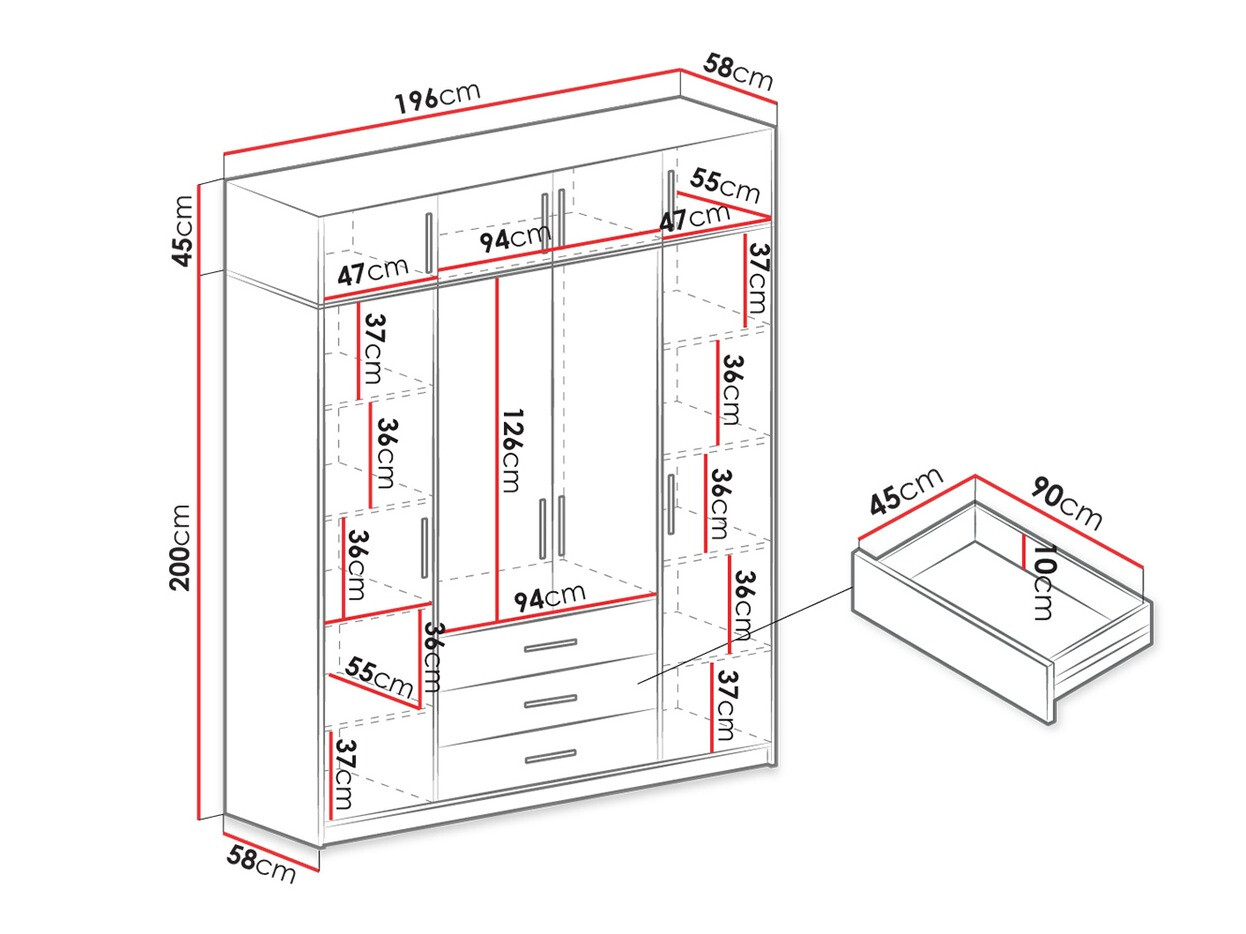 Kledingkast Dortivu 147 (Grafiet)