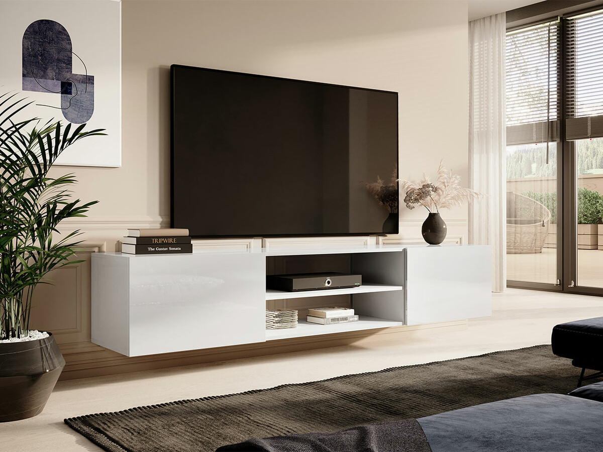TV-meubel Charlotte 164 (Wit + Glanzend wit)
