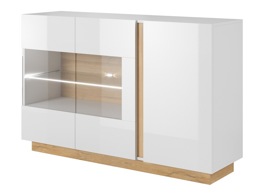 Dressoir Novbela 105 (Wit + Glanzend wit + Kleinzoon eik)