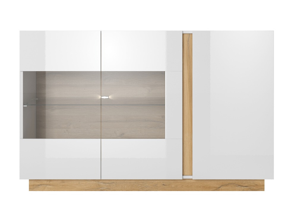 Dressoir Novbela 105 (Wit + Glanzend wit + Kleinzoon eik)