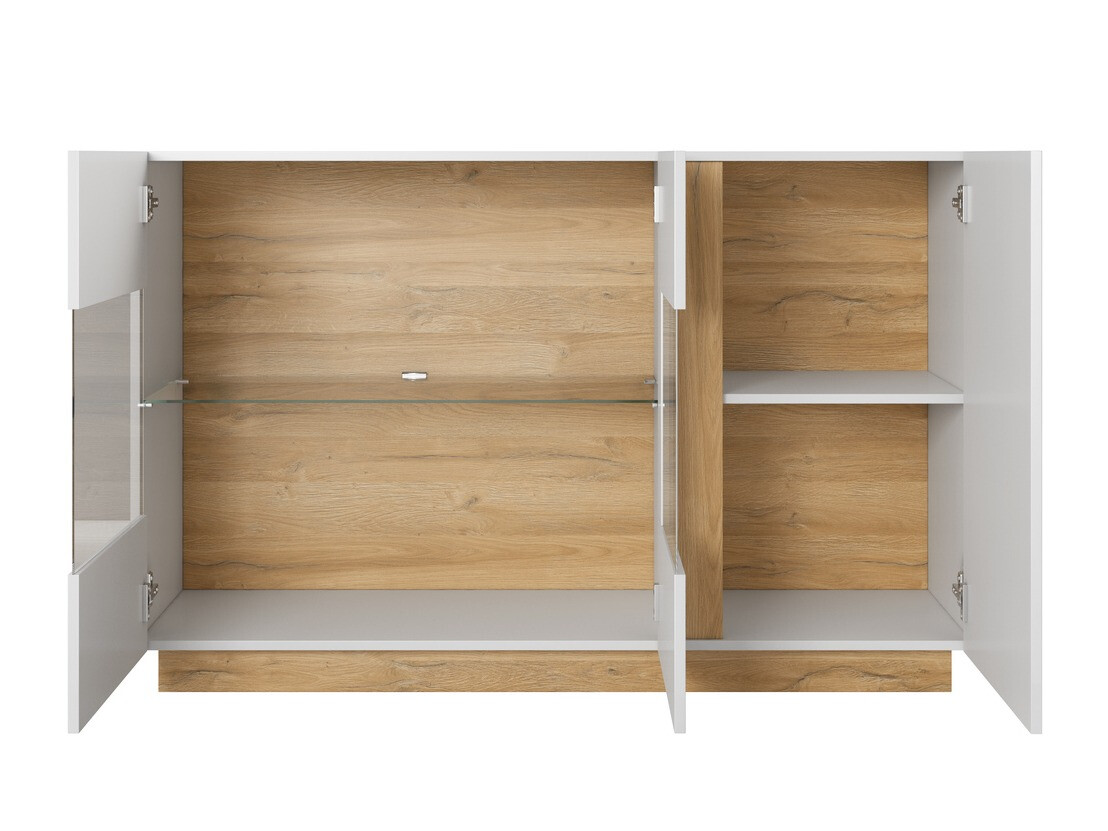 Dressoir Novbela 105 (Wit + Glanzend wit + Kleinzoon eik)