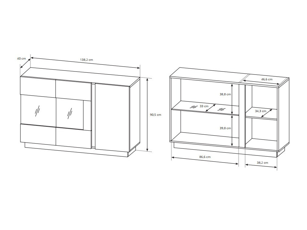 Dressoir Novbela 105 (Wit + Glanzend wit + Kleinzoon eik)
