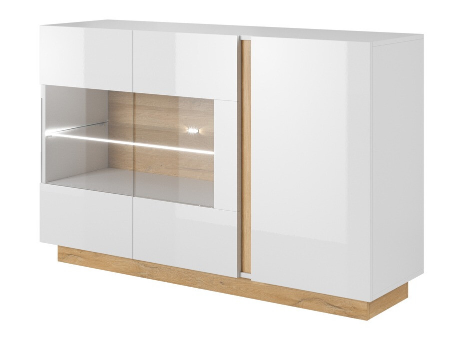 Dressoir Novbela 105 (Wit + Glanzend wit + Kleinzoon eik)
