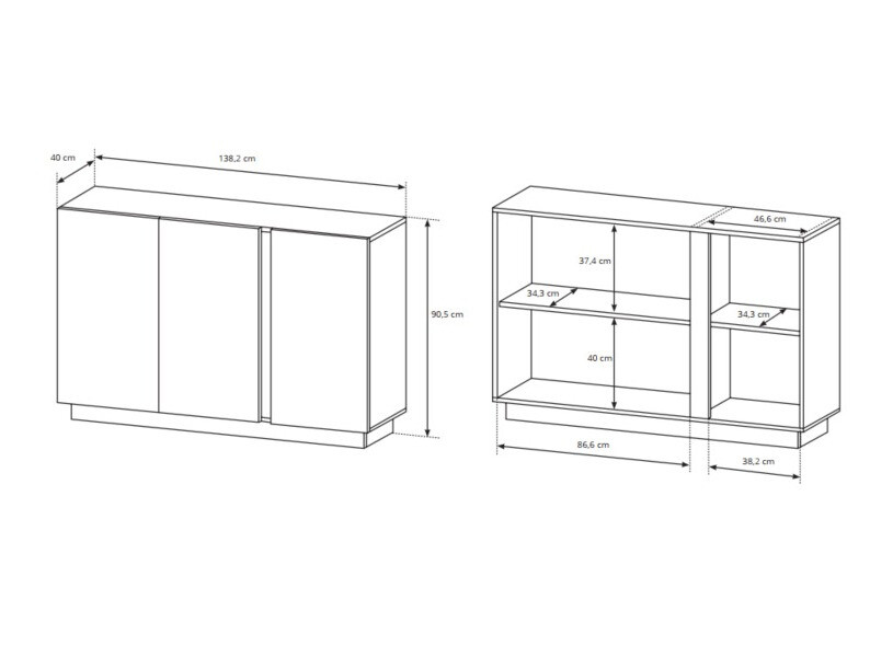 Dressoir Novbela 106 (Wit + Glanzend wit + Kleinzoon eik)