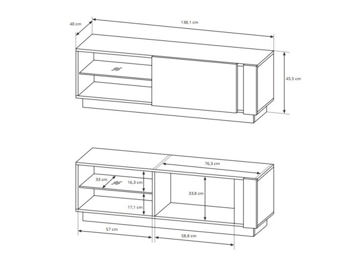 TV-meubel Novbela 107 (Wit + Glanzend wit + Kleinzoon eik)