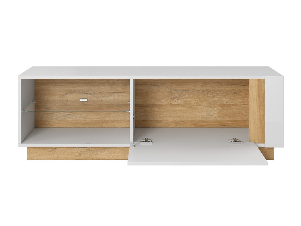 TV-meubel Novbela 107 (Wit + Glanzend wit + Kleinzoon eik)