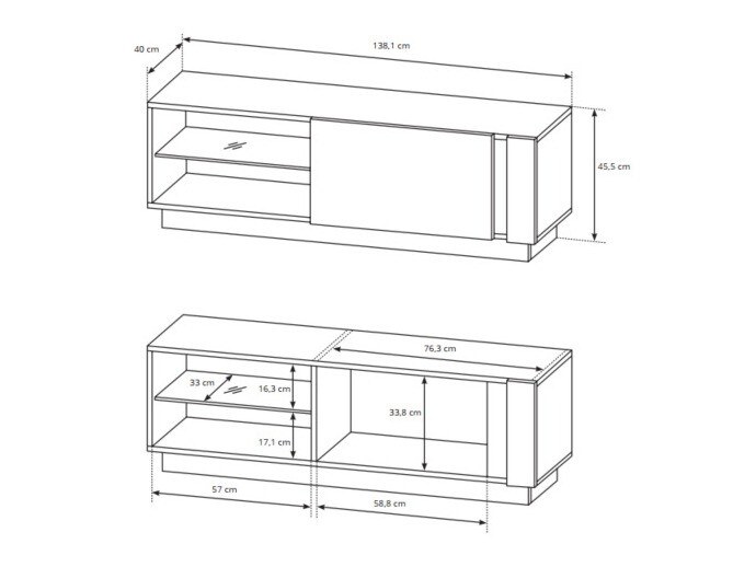 TV-meubel Novbela 107 (Wit + Glanzend wit + Kleinzoon eik)