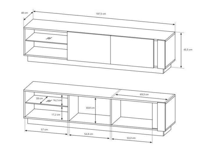 TV-meubel Novbela 108 (Wit + Glanzend wit + Kleinzoon eik)