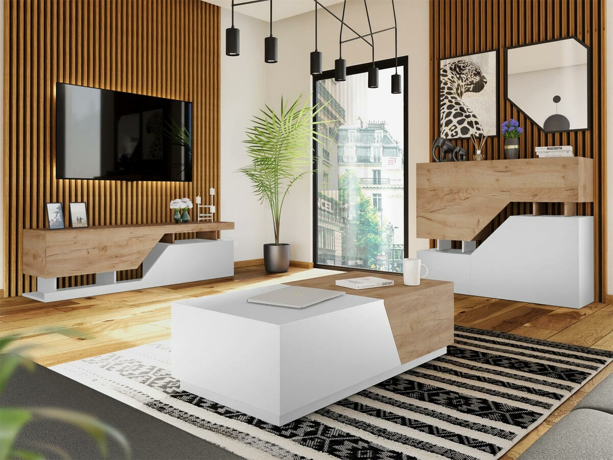 Transformeerbare salontafel Comfivo Daldune (Wotan eik + Wit)