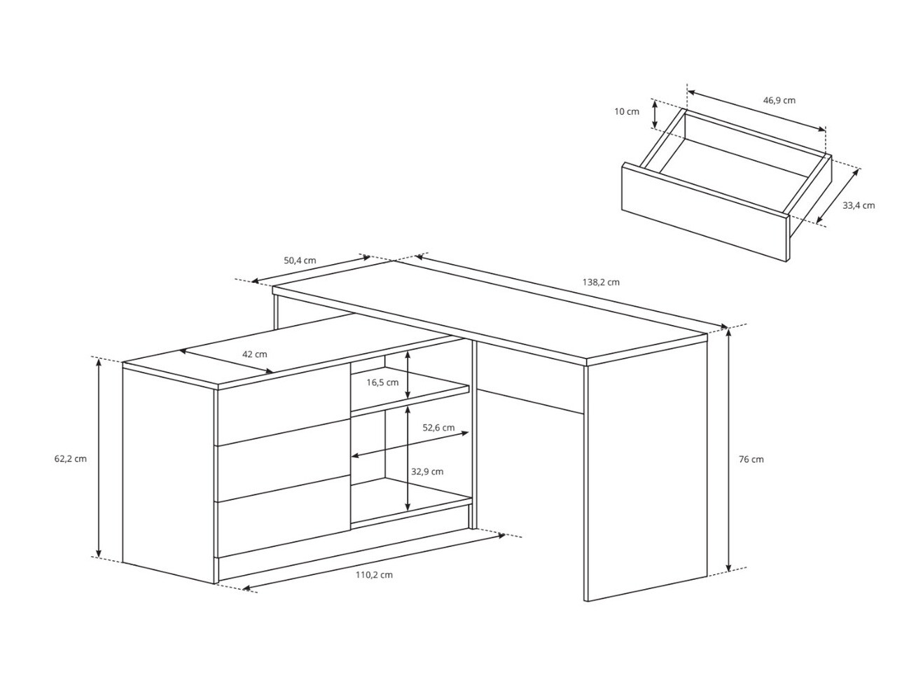 Hoekbureau Kingston 130 (Wit)