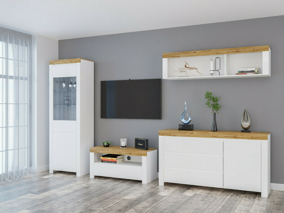 Wandplank Sonsoru 109 (Wit + Glanzend wit + Wotan eik)