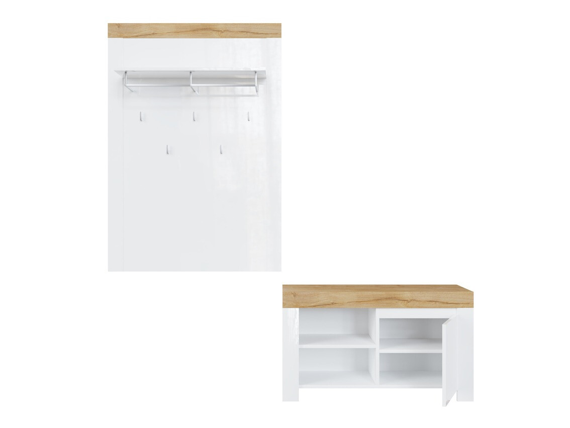 Gangmeubelset Sonsoru 140 (Wit + Glanzend wit + Wotan eik)