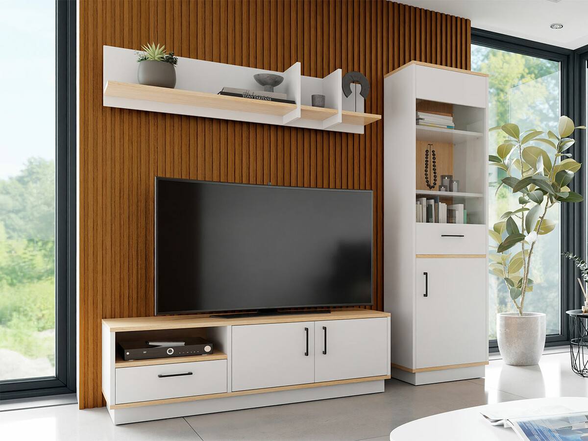 Woonkamerset Omaha T129 (Wit + Licht eiken)