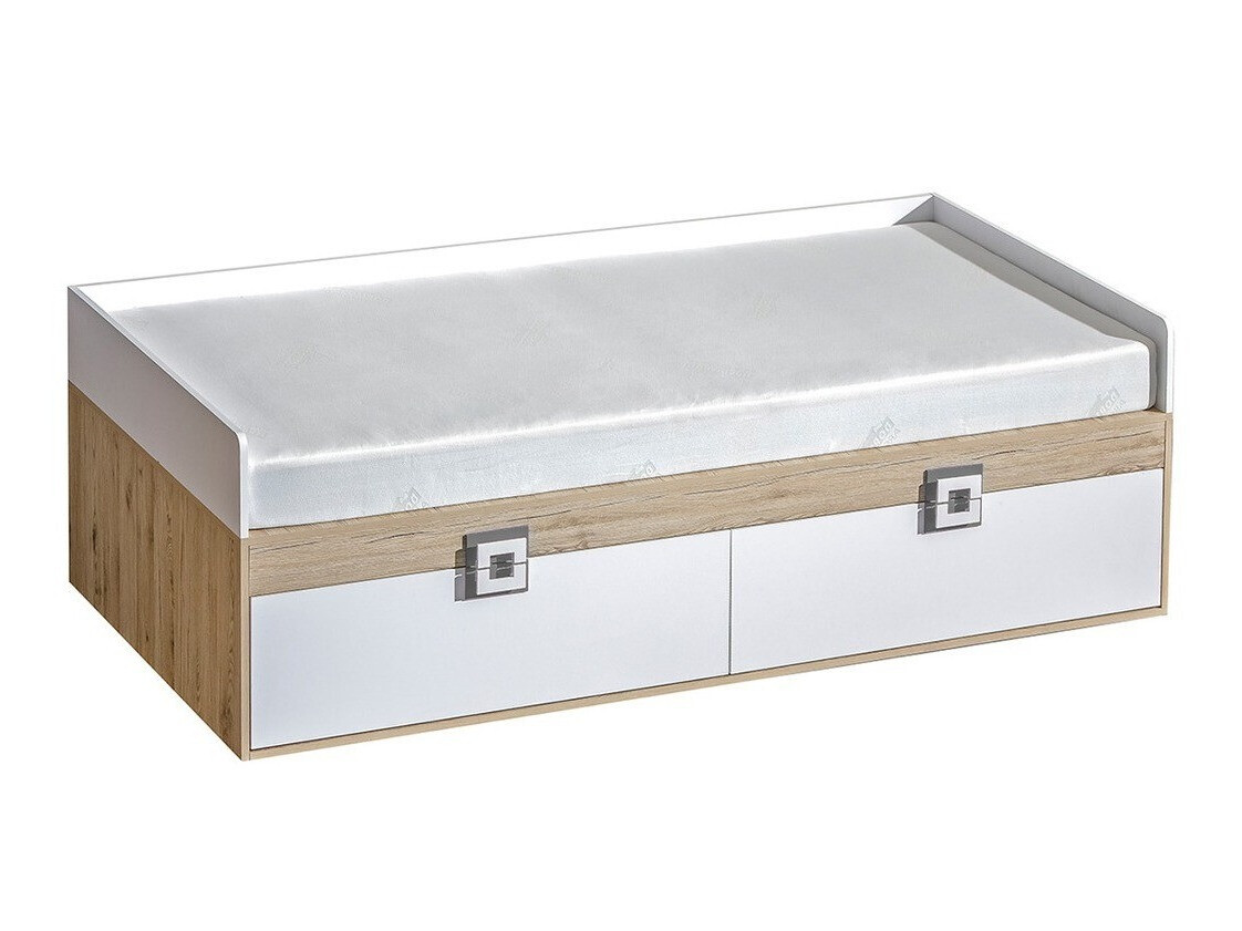 Bed Balvire 113 (Licht eiken + Wit + Grijs)