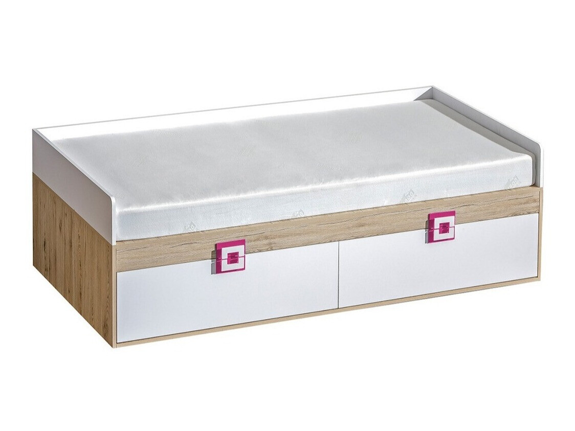 Bed Balvire 113 (Licht eiken + Wit + Roze)