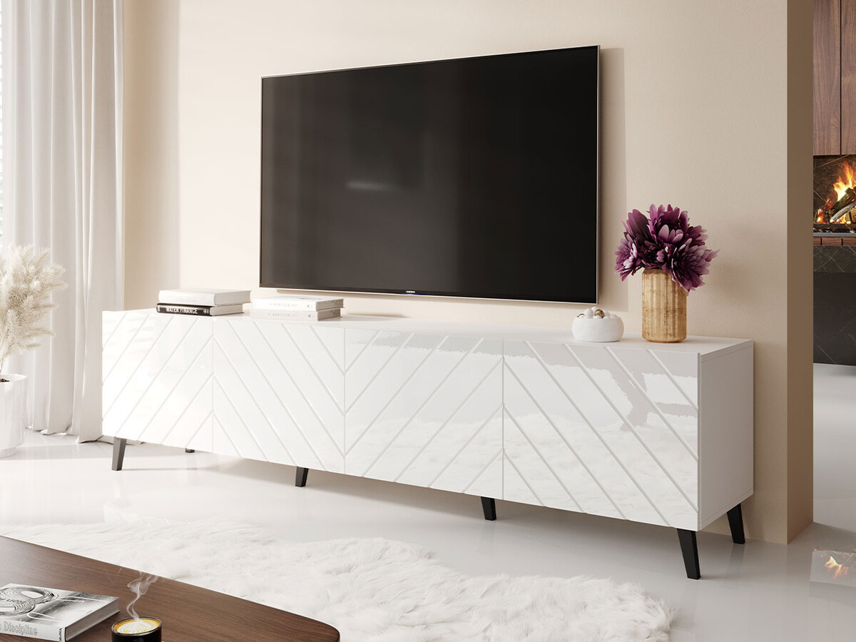 TV-meubel Charlotte 145 (Wit + Glanzend wit)