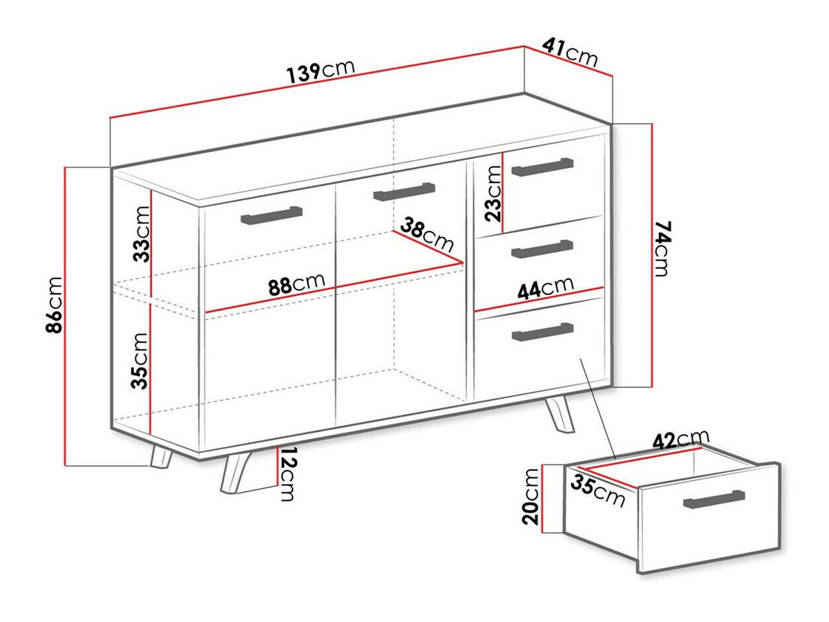 Ladekast Dortivu 118 (Wit + Zilver)