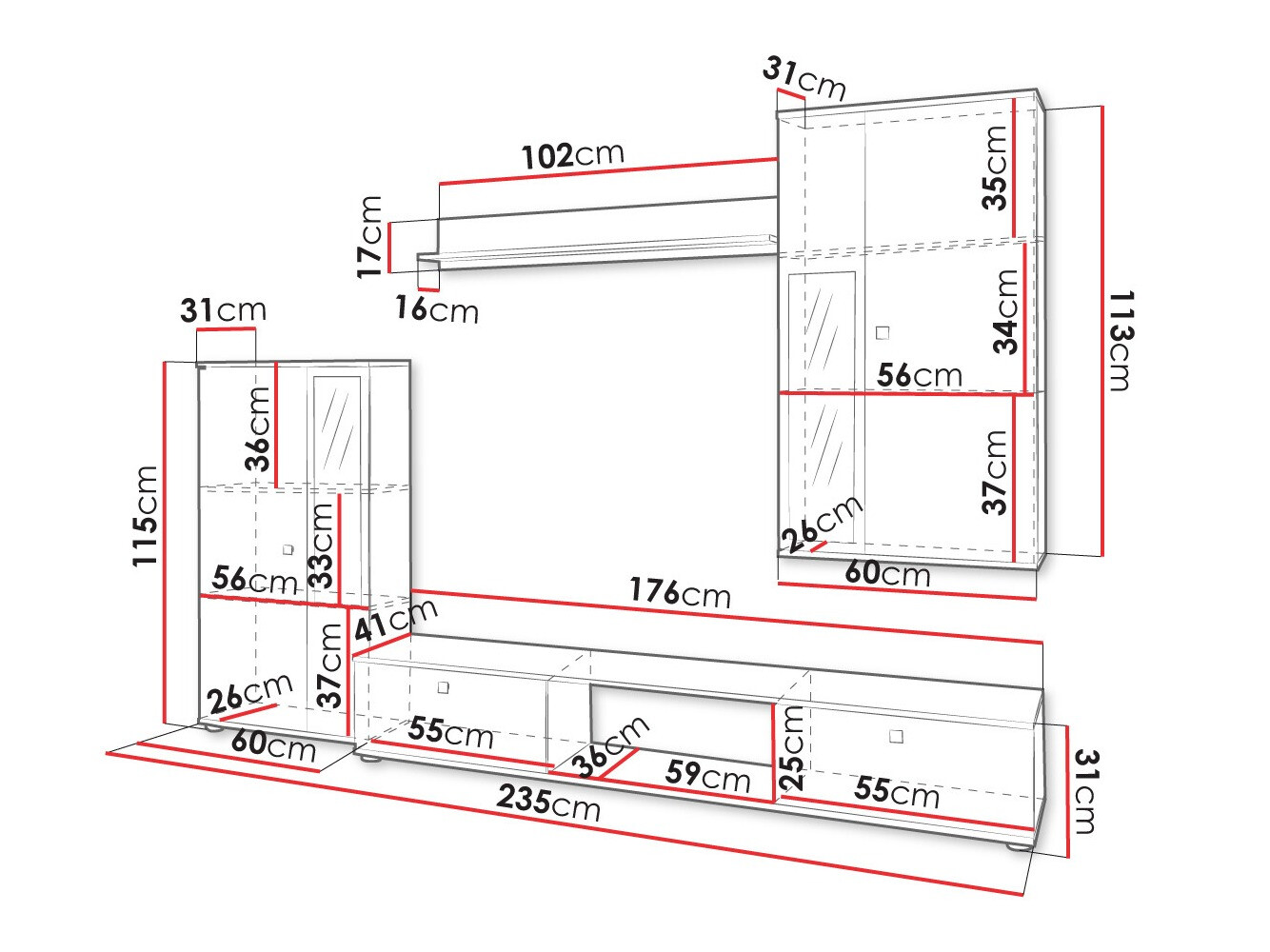 Woonkamerset Tucson 172 (Wit)