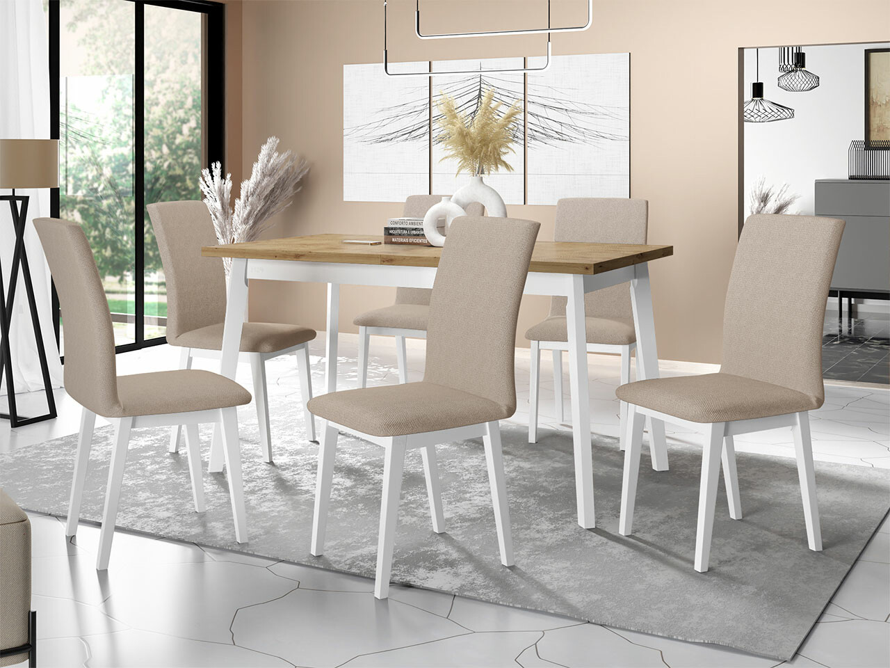 Eetkamerset Victorville 285 (Artisan eiken + Wit)