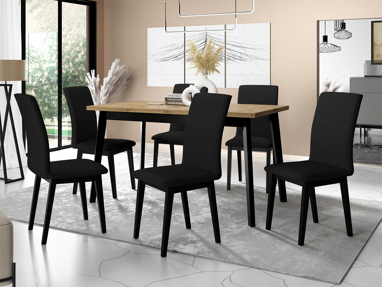Eetkamerset Victorville 288 (Artisan eiken + Zwart)