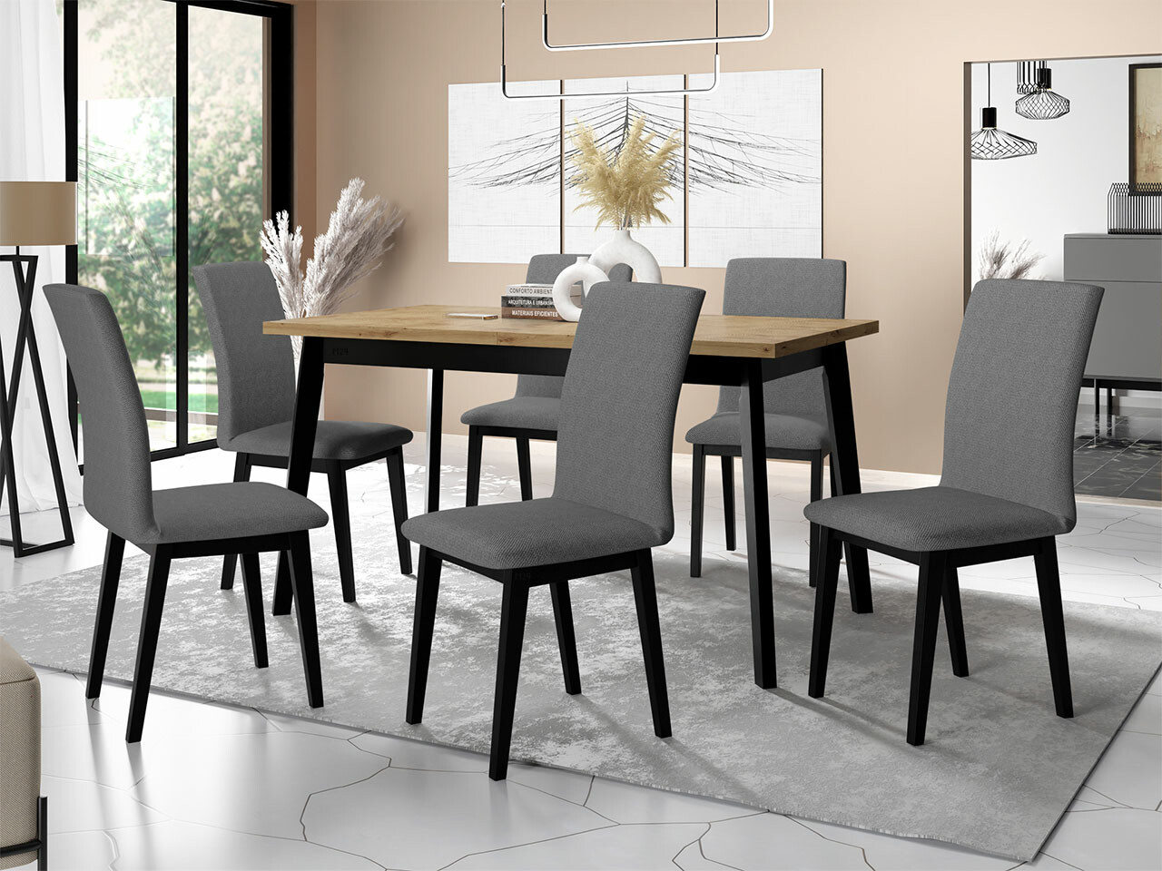 Eetkamerset Victorville 288 (Artisan eiken + Zwart)