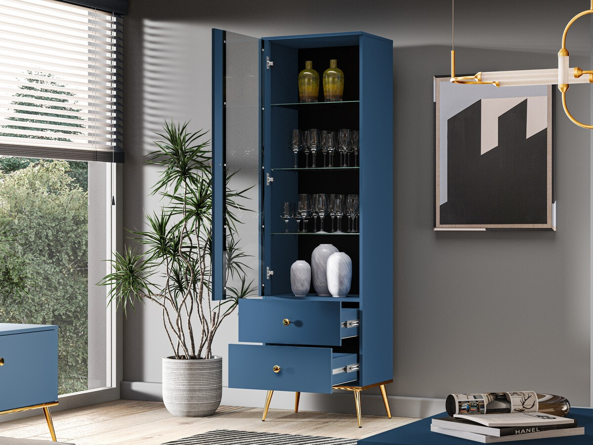 Boekenkast Flonovu 100 (Donkerblauw + Gouden)