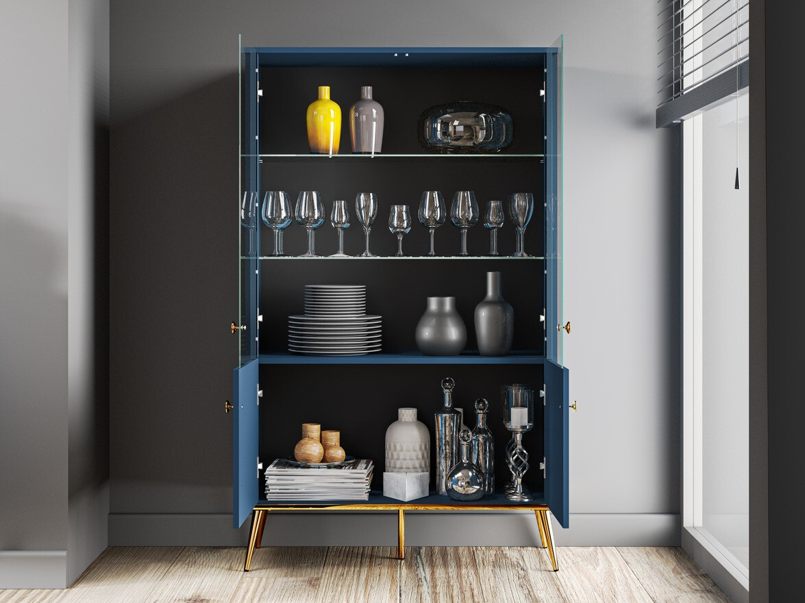 Boekenkast Flonovu 101 (Donkerblauw + Gouden)