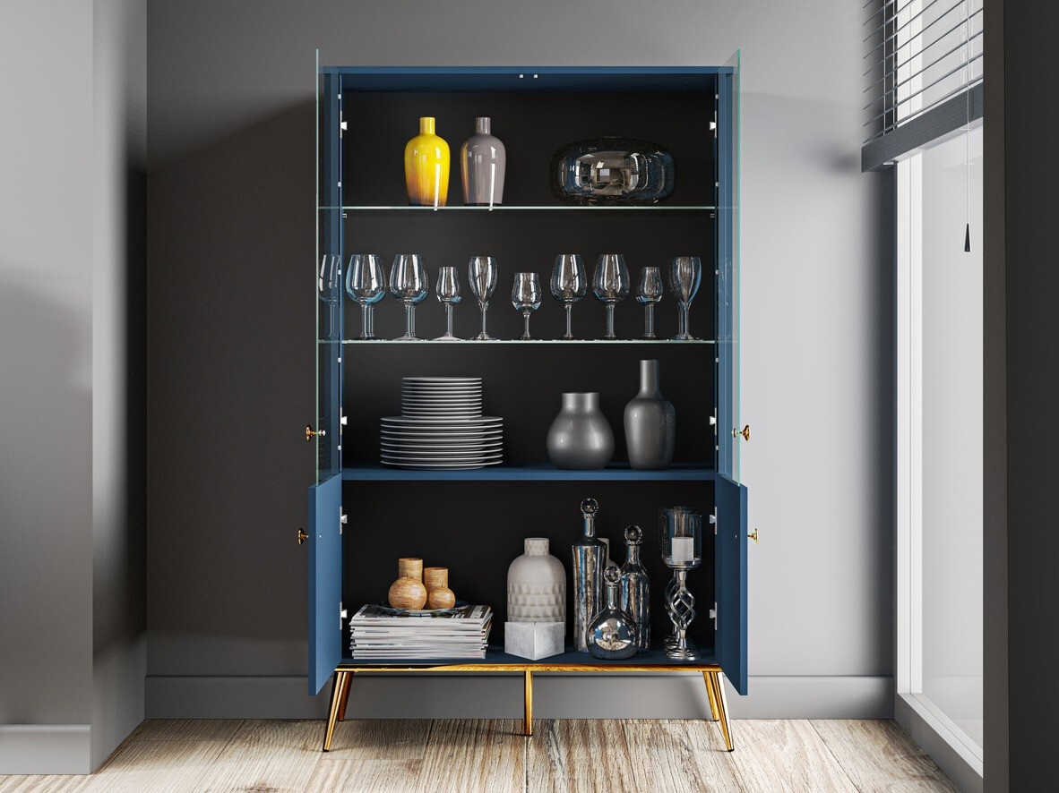 Boekenkast Flonovu 101 (Donkerblauw + Gouden)