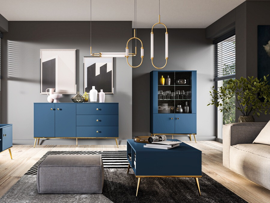 Boekenkast Flonovu 101 (Donkerblauw + Gouden)