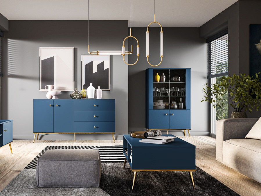 Boekenkast Flonovu 101 (Donkerblauw + Gouden)