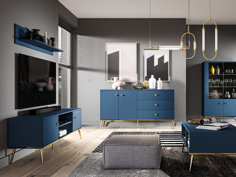 Ladekast Flonovu 102 (Donkerblauw + Gouden)